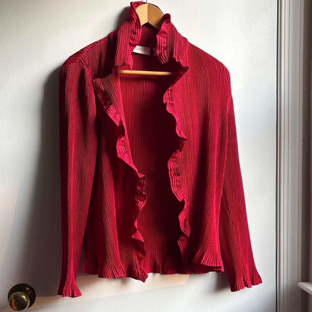 Chico's Bold Red Ribbed Cardigan Blazer